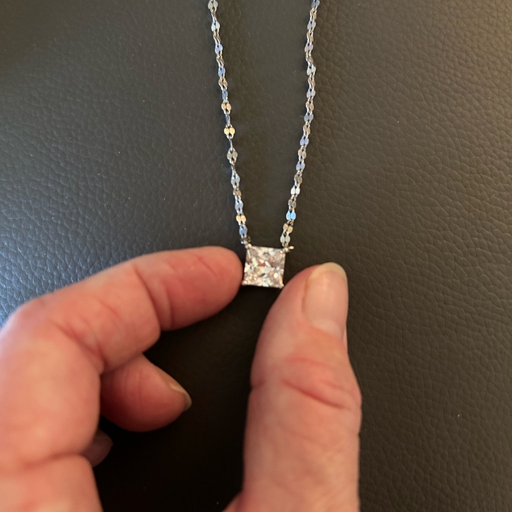 Diamonique Silver Necklace with Sparkling Square Pendant